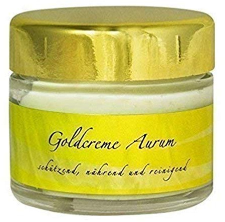 Gesichtscreme mit echtem 24K Blattgold, reichhaltige natürliche Pflege, Bachblüten & Edelsteinextrakten, vegane Hautpflege, 50ml – chi-enterprise Goldcreme Aurum