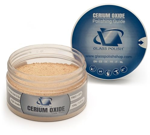 GLASS POLISH 100 g Cerium Oxide, Glaspoliermittel aus Ceroxid Grad Hoch 85% rein, suspension-behandelte Formel, 3,5 Mikron Partikelgröße, Verbesserte Wiederherstellungsleistung