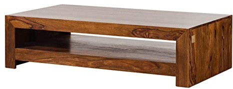 MASSIVMOEBEL24.DE | Duke Couchtisch aus Massivholz #120 - Walnuss, lackiert | aus Sheesham-Holz | rechteckig | 70x135x36 cm | mit Ablagefach | Kaffeetisch Beistelltisch Sofatisch