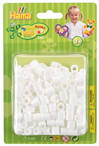 Hama Perlen 8501 Bügelperlen Packung mit ca. 250 bunten Maxi Bastelperlen mit Durchmesser 10 mm in Weiß, kreativer Bastelspaß für Groß und Klein