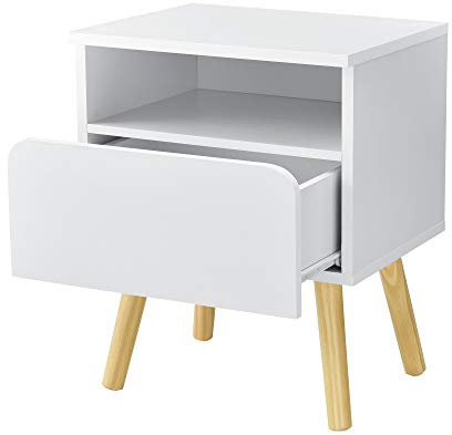 [en.casa] Beistelltisch 'Dargaville' 50 x 40 x 34 cm Kommode Nachttisch Nachtschrank Nachtkommode Ablage Weiß