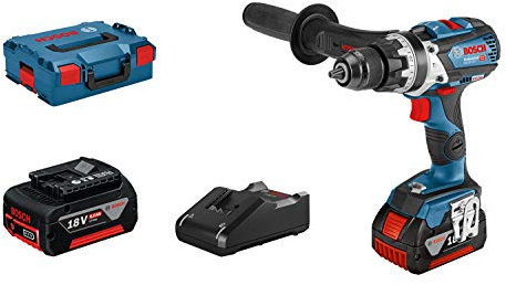 Bosch Professional 18V System Cordless Combi Drill GSB 18V-110 C (max. torque of 110 Nm, incl. 2x GBA 5.0Ah Batteries, Charger GAL 18V-40, Aux. Handle, L-BOXX)