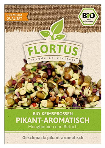 FLORTUS BIO Keimsprossen Pikant-Aromatisch (Mungbohnen und Rettich) | Gesunde & leckere Keimsprossen | Sprossensaat | Keimsprossen | Keimsaaten