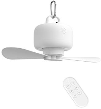 JISULIFE Ventilateur de camping 8000mAh à piles, portable rechargeable par USB avec télécommande, pales de ventilateur amovibles, crochet de suspension, minuterie, 4 vitesses pour extérieur-blanc
