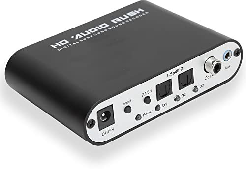 5.1CH DTS Converter AC-3 Audio Decoder Digital Optical Coax to Analog Audio for Home/Concert Hall/Cinema, Supports PC/HD Players