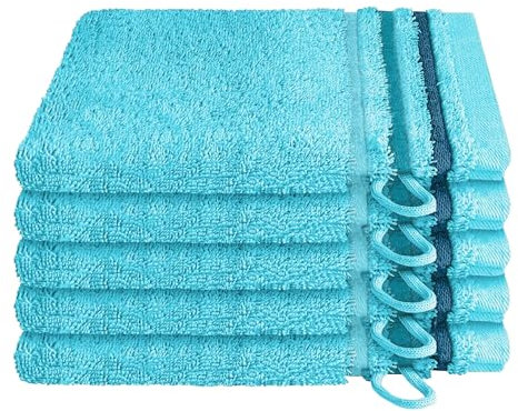 Schiesser Waschhandschuhset Skyline Color - 5-teilig - 16 x 22 cm - Türkis