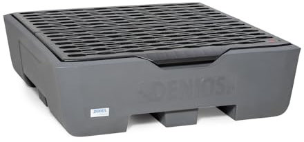 Denios Auffangwanne aus Polyethylen | mit Kunststoff-Gitterrost | grau | BxHxT 1314 x 400 x 1349 mm | Volumen 340 Liter | 4 Fässer | Arbeitssicherheit Notfall-Umweltschutz-Produkte