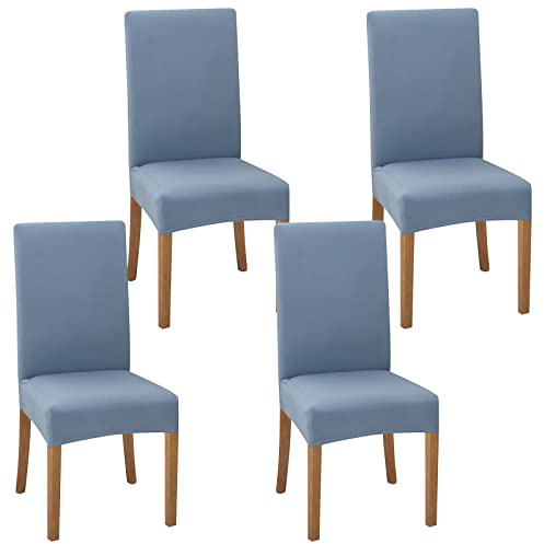 Kaket Dining Chair Covers for Dining Room Set of 4, Stretch High Back Chair Slipcovers Removable Washable, Dining Chair Protective Cover Chair Decoration Cover for Home Hotel Dining Room (Grey Blue)