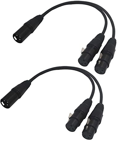 BRIEFCEC 2 Stück XLR Y-Splitter Mikrofon Kabel 30 cm – 1 Stecker (Male) Buchse auf 2 Buchse (Female) – Patchkabel für Mikrophon, Mischpult, Verstärker, Begrenzer, Lautsprecher – Schwarz
