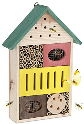 Relaxdays Hotel per Insetti, Casa per Api, Legno d'Abete, Pino, Bambù, Pigne, Giardino, HLP: 37,5x25,5x8 cm, Multicolore