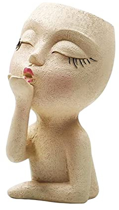 NLDGR Übertopf mit Kuss-Gesicht, Statue, Damengesichter, Blumentopf, Mädchenkopf-Blumentopf, niedlicher Kunstharz-Pflanzgefäß, Vase, Gesichtspflanztöpfe, Innendekor, Übertopf