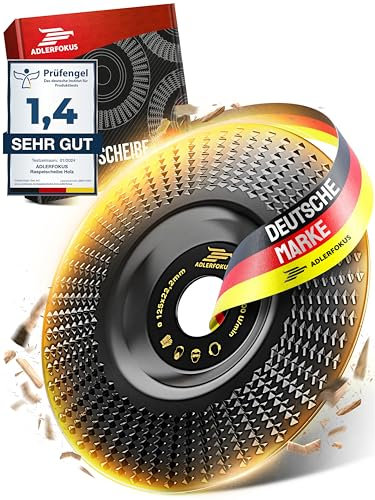 Adlerfokus Holz Schleifscheibe 125mm Winkelschleifer [EXTRA SCHARF] Flexscheibe für Holz - Wurzelfräse - Lackfräse - Baumstumpffräse - Raspelscheibe - Schleifen mit einer Flex Schleifscheibe