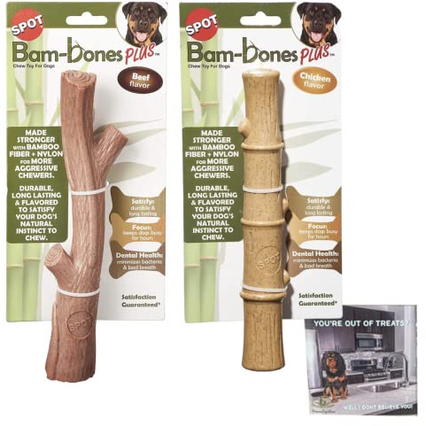 SPOT Bambones Bamboo Plus Bamboo Stick 2 Pack Bundle – Easy Grip Durable Dog Chew Toy for Aggressive Chewers & Puppies –A Non Splintering Alternative to Real Wood - Large