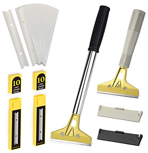 EHDIS Kit Raschietto Vetro - Raschietto per Piastrelle con Impugnatura Morbida e Raschietto con Maniglia espandibile, con 20 Lame in Acciaio al Carbonio, per Rimuovere Colla, 100mm