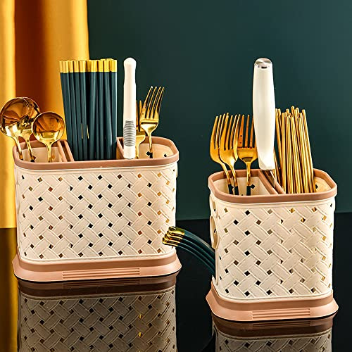 Hosoncovy Countertop Cutlery Drying Holder Utensil Holder Cutlery Drainer Tableware Holder Box Tabletop Separated Fork Chopstick Kitchen Storage Cutlery Utensil Organizer (White)