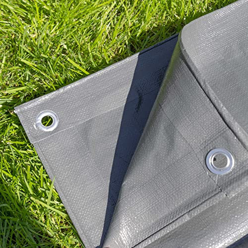 Heavy duty gray waterproof tarpaulin/ground sheet,uv resistant,reinforced hems and corners,eyelets every 1m, (3m x3m)