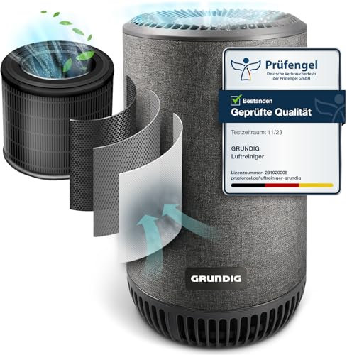 Grundig Luftreiniger Allergiker Air Purifier - Extra leise Hepa Filter + AKTIVKOHLEFILTER filtert 99,9% Schimmel Staub Pollen Viren Raucherzimmer, Luftqualitätsanzeige - 49m2 (Luftreiniger)