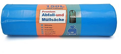 Inoverse 10 sacchi per la spazzatura da 150 litri, resistenti agli strappi, sacchi per la spazzatura, 80 x 120 cm, sacchetti per la spazzatura in LDPE