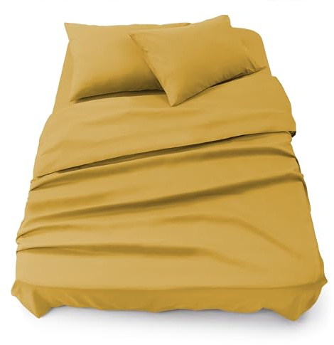 Blumtal Completo lenzuola matrimoniali 3pz - completo letto matrimoniale certificato OEKO-TEX - lenzuolo con angoli 160x200x30cm + lenzuolo 240x275cm + federa cuscino 50x80cm in microfibra - in giallo