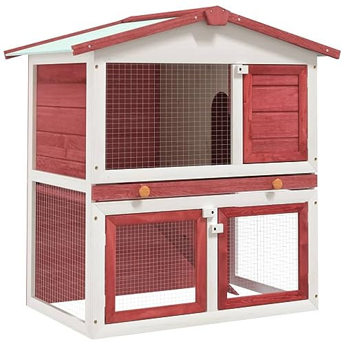 Holz Hasenstall Kaninchenstall mit 3 Türen, 2 Ebenen Hasenkäfig Kleintierhaus Kleintierstall zweistöckig Kaninchenkäfig Hasenvilla, 94 x 60 x 98 cm