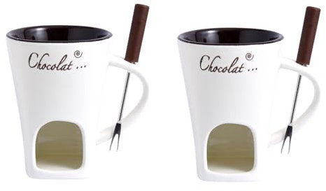 BURLOE 2 Set Chocolate Fondue, Ceramic Cheese Fondue Pot Mini Cheese with Forks Melting Pot Wax Water Bath Melt Pot Butter Heat Induction Induction,White