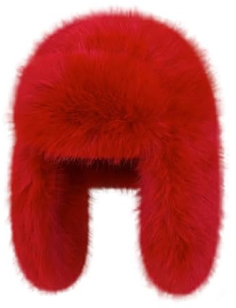 BSYLOO Luxuriöse Trappermütze aus Kunstnerzfell, reine Farbe, schlicht, für Damen, Wintermütze, Pelzmütze, Uschanka, warm, rot, S-XL