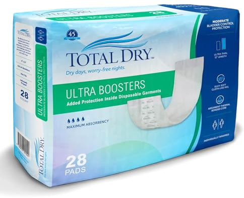 TotalDry Ultimate Booster Pads for Women & Men - FSA HSA Approved Incontinence Pads for Moderate Bladder Control Protection - Maximum Absorbency Incontinence Pads for Adults 28 Count