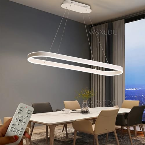 Dimmbare LED Pendelleuchten Oval Esstischlampe Modernes Esszimmer Kronleuchter Höhenverstellbar Beleuchtung Studio Hängelampe Büro Ringlampen (Weiß, L100cm 90W)