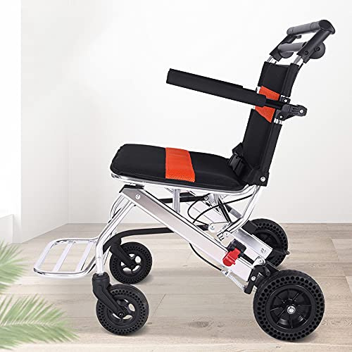 Fauteuil roulant pliable léger, chaise de transfert portable pour patient avec frein à main – Chaise de voyage portable pour personnes âgées et enfants – Supporte 100 kg – Fauteuil roulant de