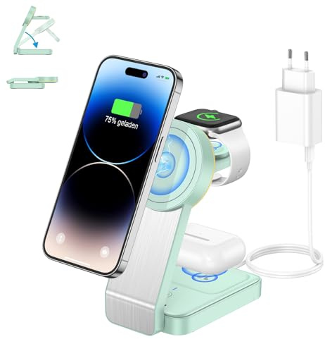 ADADPU Kabelloses Ladegerät, Ladestation Apple Watch und iPhone | kompatibel mit iPhone 17-12 Series, für Apple Watch 11-2, für AirPods Pro 4 3 2, Mag Safe-Ladegerät (mit 20-W-Netzteil)