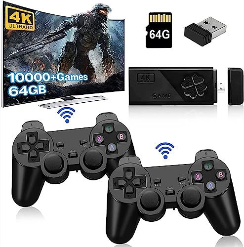 Nostalgia Retro Game Console, Plug And Play 4K 10 000 Spel, 9 Klassiska Emulatorer, Konsol med Dubbla 2.4G Trådlösa Kontroller
