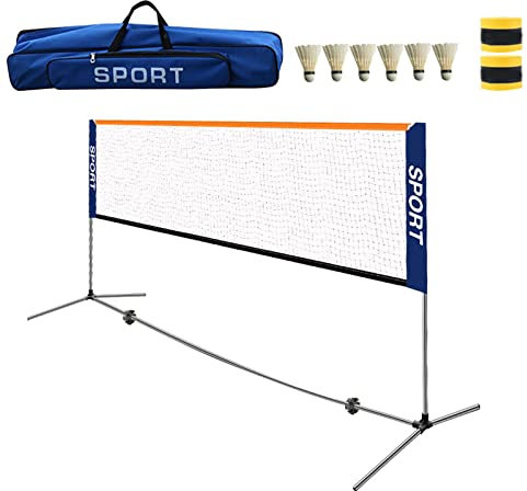 Badmintonnetz-Set, 6 Badminton, inklusive Tragetasche, Tennisnetz-Set, Volleyballnetz, Hinterhof, Robustes Badmintonnetz, verstellbar für Erwachsenenplätze, 4,1 m Breite