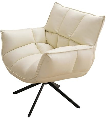 XUEMML Sessel Wohnzimmer Bequem, Modern Mit Metallbein, Ohne Räder, PU-Leder-Sessel Drehbar, Mit Kissen, Wohnzimmer-Sofa (White)