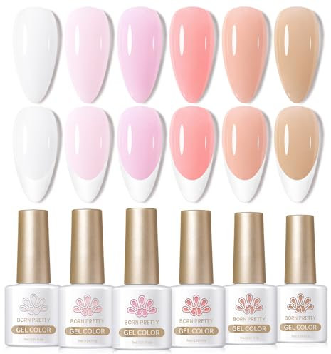 Born Pretty U V Nagellack Milky Jelly Nude Pink für French Nails Set - Gel Nagellack Kristall Transparent U V Lack Maniküre und Nagelkunst DIY zu Hause 6PCS