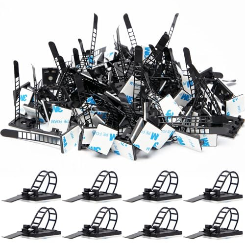 Bofanze 100 Kabelbinder Schwarz Set Verstellbare Selbstklebende Kabelclips Selbsthemmend Wiederverschließbar kabelbinder Kunststoff Kabel Binder Set UV Beständig Kabelbinder für Haus,Büro