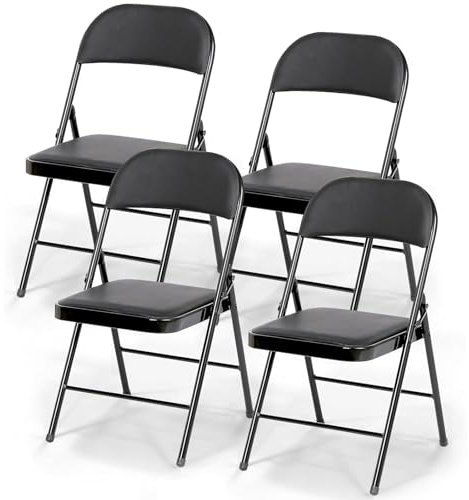 Klappstuhl mit Kissen - Gepolsterte Klappstühle 4er-Set, Schwarze Klappstühle aus Metall mit gepolsterten Sitzen für Veranstaltungen, Büros, Hochzeitsfeiern, 150 kg Tragkraft (Schwarz, 4er-Set)