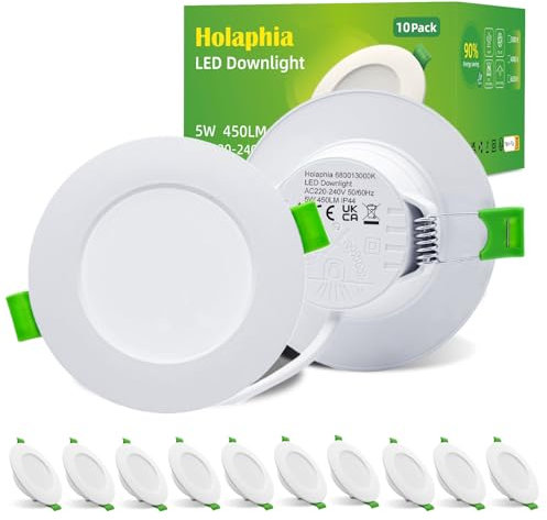 Holaphia Faretti LED da Incasso per Cartongesso 5W 450LM Luce Calda 3000K, IP44 Faretto LED Soffitto Incasso Cartongesso foro 70-90MM, AC220-240V, Set di 10