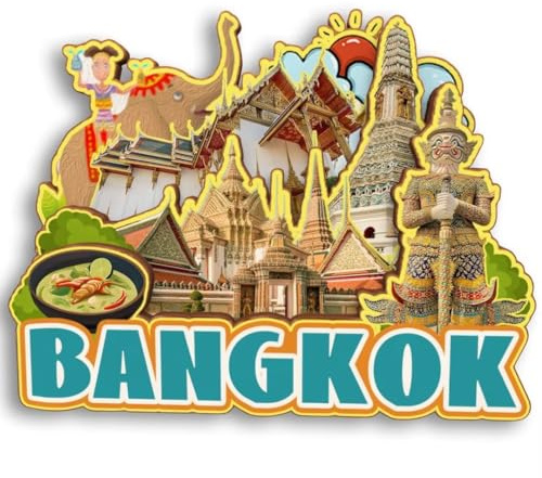 Bangkok Thailand 3D-Kühlschrankmagnet, Holz, Stadt, Reise, Souvenir, Kühlschrankaufkleber, Zuhause, Küche, Whiteboard, Dekoration