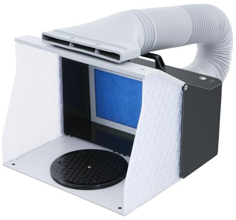 Airbrush Spray Booth with 4 LED Lights and Dual Fans,Portable Spray Booth with 1.71m Flexible Vent Hose,Filter Cotton,Suitable for Beginners in Spray Painting,ainting T Shirt,Cake Decoration