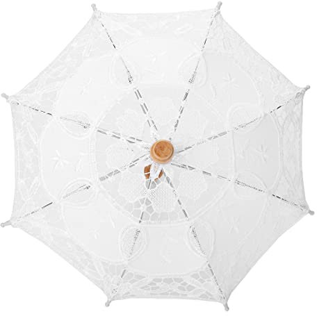 AKLOSIPY Eleg Lace Er Parasol Bordado W Paraguas para Fotografía de Novia en Beige - Elegante Paraguas de Encaje para Sesión de Fotos de Novia, Accesorios Nupciales (Pequeño)