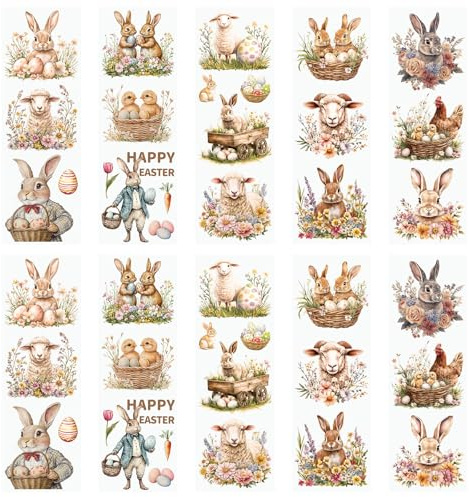 WANDIC 10 Sheets Easter Rub on Transfers for Craft Animal Stickers Easter Bunny Eggs Stickers Waterproof Decals Furniture Decals Home Decoration Transfers for DIY,10 * 30cm