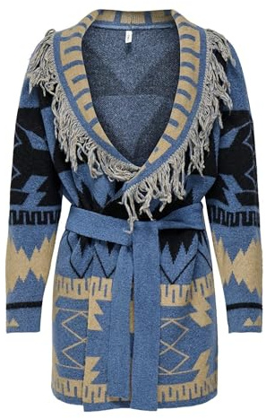 ONLY Onlmichigan LS Fringe Tie Cardigan Knt, Ombre Blu, M