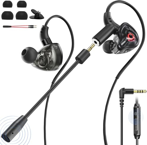 ShinePick In Ear Gaming Headset, In-Ear Kopfhörer mit Kabel 3,5 mm, Abnehmbarer Mikrofon, kabelgebundene Kopfhörer für Smartphone, MP3/MP4 Player, Computer, Laptop, Tablet (Rot)
