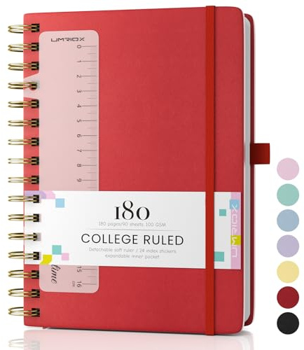 Umriox Notizbuch A5,Hardcover Journal mit 180 Seiten 100gsm Dickes Papier | Leder Tagebuch mit Index Tabs, Liend Journal für Frauen und Männer Arbeit,Reise & persönliche Notizen,14.5x21cm-Rot