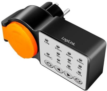 LogiLink ET0015 - Outdoor Zeitschaltuhr mit Zyklusfunktion und Aktivierungscountdown, Schutzklasse IP44, 3600 W, Schwarz/Orange