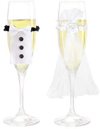 VossotDecorazione da Sposa per Bicchiere da Champagne, Matrimonio e Fidanzamento, Coppia di Sposi, Anniversario, Decorazione da Tavolo JGA