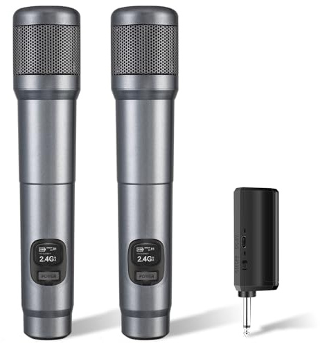 LUVUMVLT Wireless Microphone, Dual Handheld Dynamic Mic with Rechargeable Receiver, 40H Duration, 200ft Range, Plug and Play, Karaoke Microphone for Singing, Karaoke, Meeting, Church, Wedding