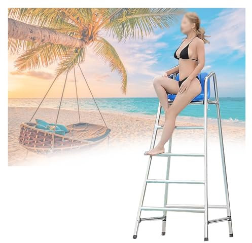 Chaise de sauveteur Chaises de sauveteur Hauteur : 120 cm, 150 cm, 180 cm, Parc aquatique/ Patio/ Terrasse/ Piscine Échelle de sauvetage amovible, Acier inoxydable 304 Tabouret d'observation pour sauv