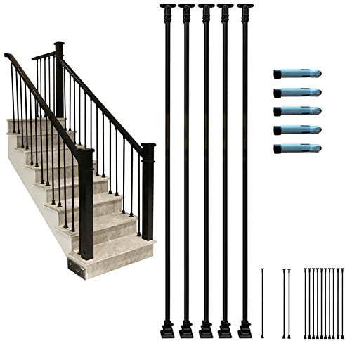 Lot de 5/10 broches de balustre en fer noir pour escalier, balustrades réglables de 100 à 150 cm, pour intérieur/extérieur, idéales pour greniers, villas et balcons
