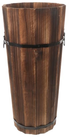 MUCKLILY Wooden Umbrella Stand Storage Bucket for Umbrellas with Multifunctional Design and Fans Brown Vintage Style Indoor Organizer for Hallway in Home Settings
